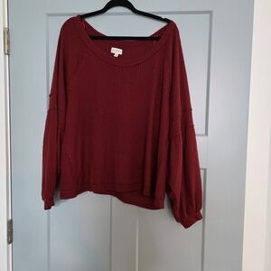 Wonderly Red Waffle Knit Top XXL Oversized Cozy Boho Casual